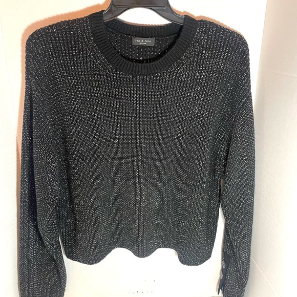 Rag & Bone Jubilee Metallic Black Crew Neck Sweater Size Large/X Large - Picture 2 of 13
